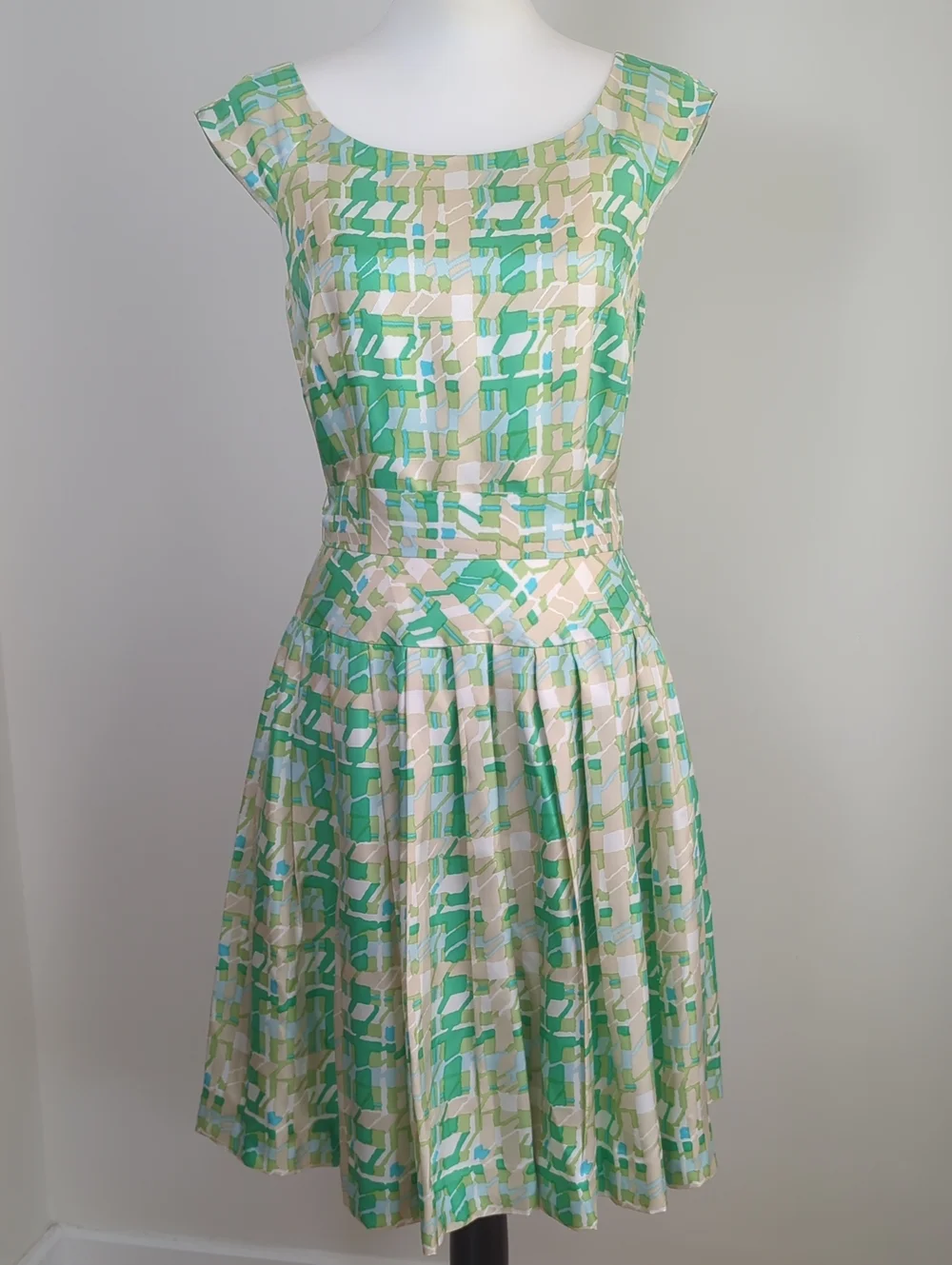 Kate Spade New York Retro Mint Green Plaid 100% Silk Fit & Flare Dress SIZE 6